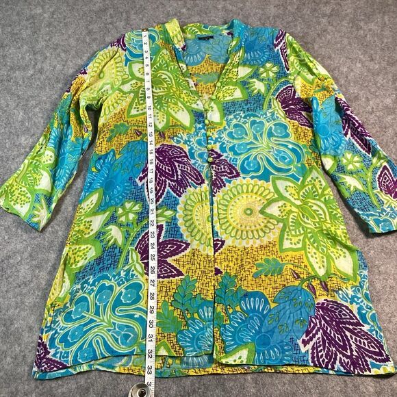 Azulu Colorful Sheer Beach Cover Up Tunic 100% Cotton Size Medium - Picture 9 of 12